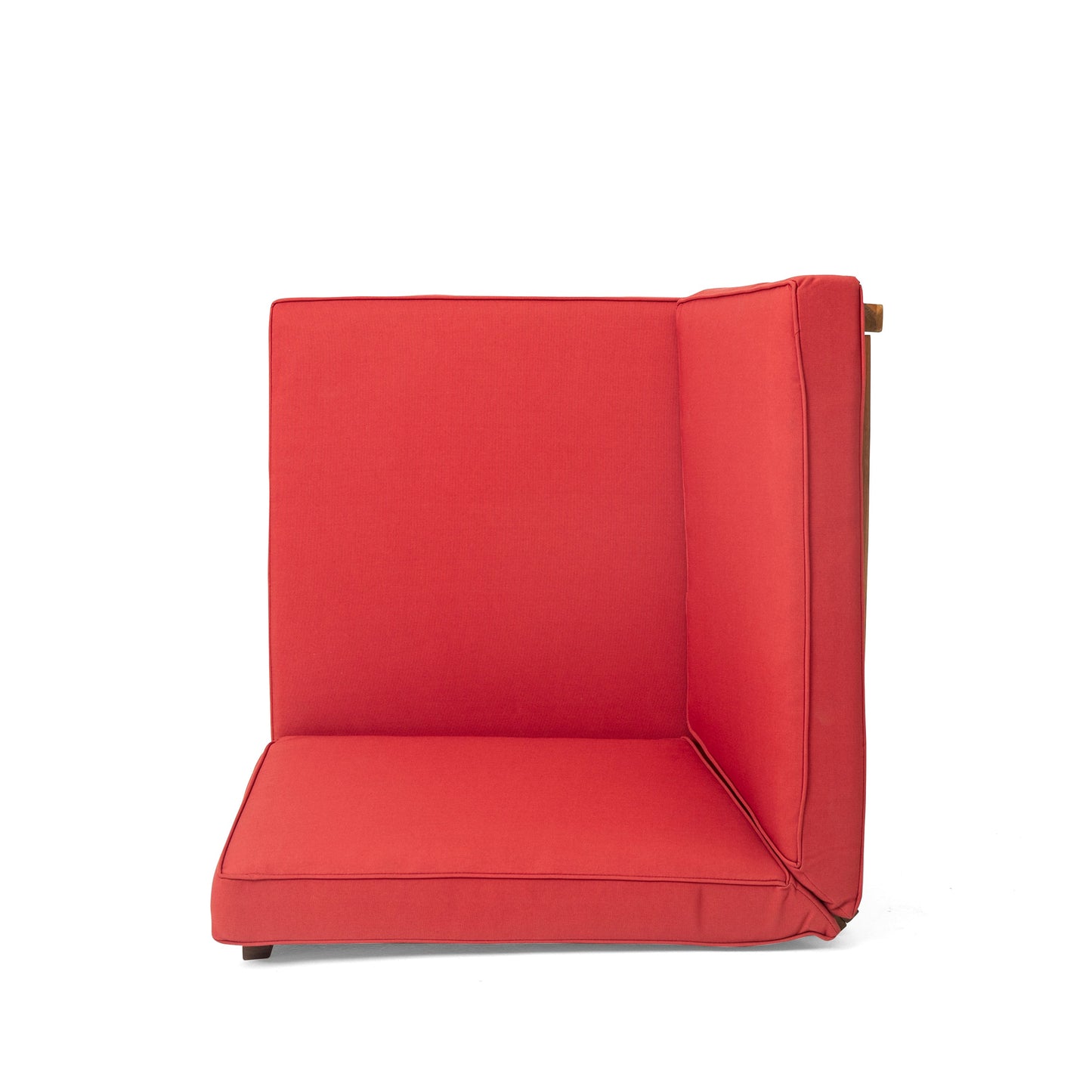 Sofa Sectional Outdoor Curved Acacia Wood Teak Finish Red Cushions 8seater