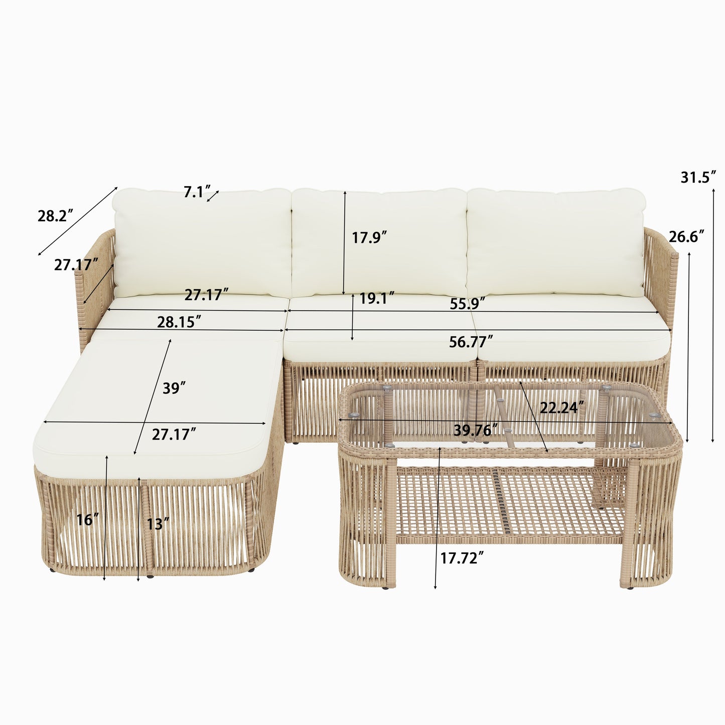 Outdoor Patio Set Rattan Dark Beige Iron Frame Conversation Sofa