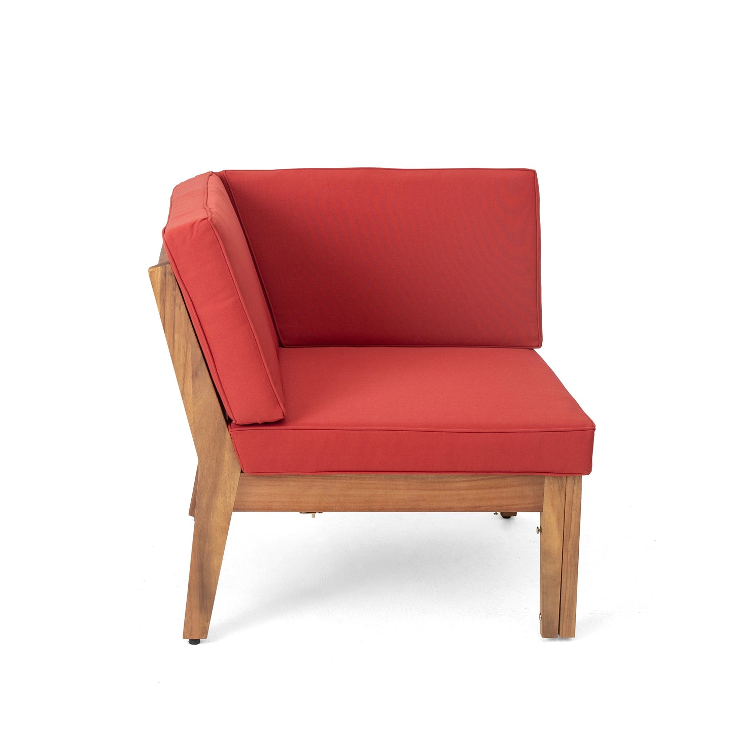 Sofa Sectional Outdoor Curved Acacia Wood Teak Finish Red Cushions 8seater