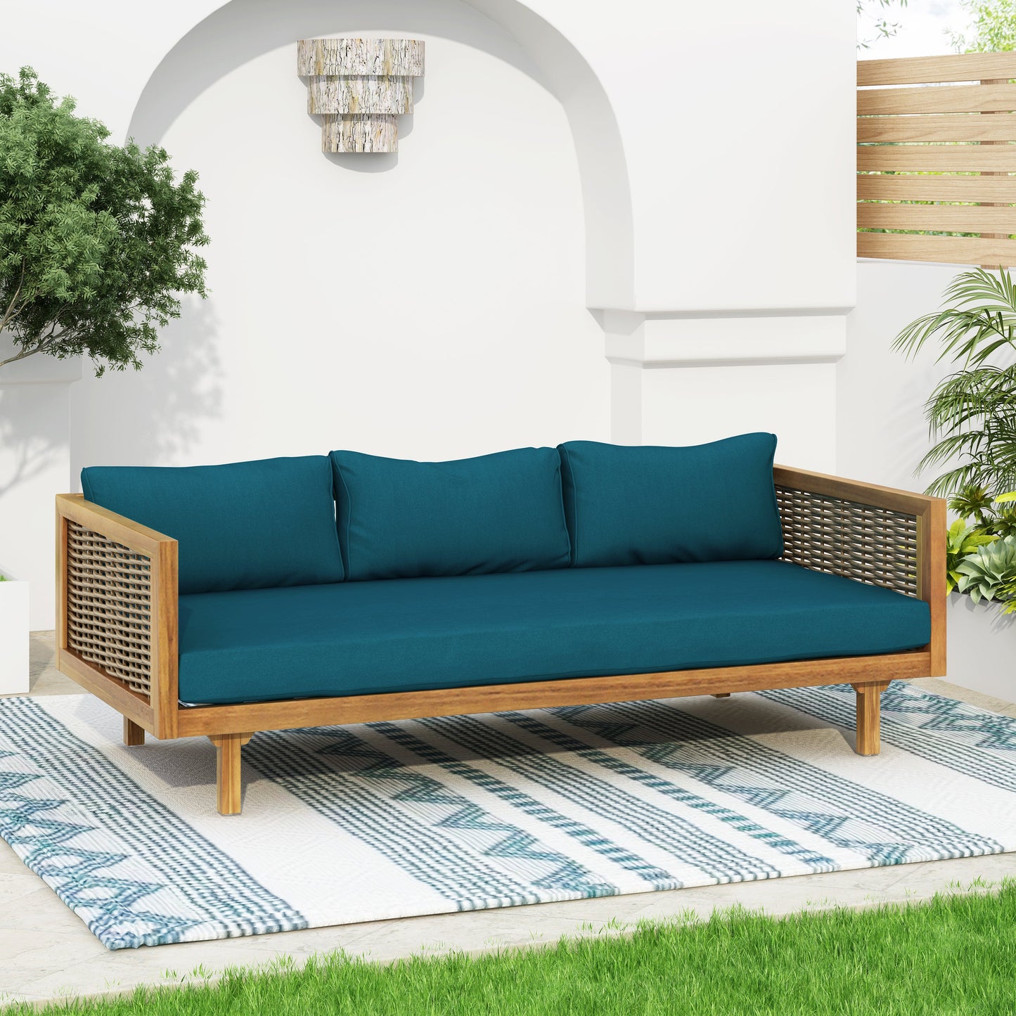 Patio Set Sectional Wicker Dark Teal Cushions Weather Resistant
