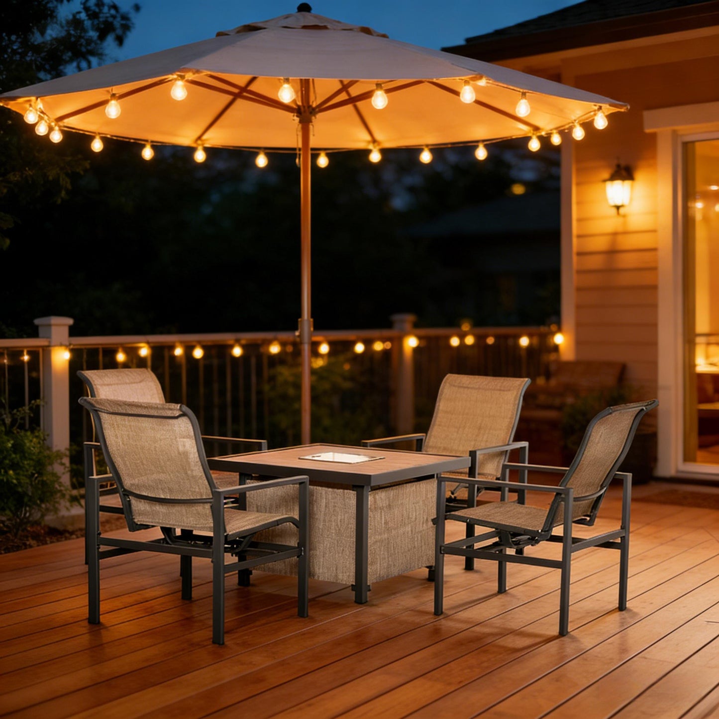 Outdoor Dining Set Steel Mesh 5 Piece 4 Rocking Chairs Built In Ice Bucket