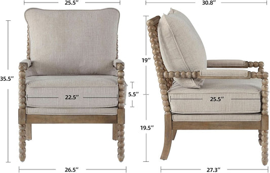 Linen Spindle Accent Chairs Set Of 2 Cushioned Armrests