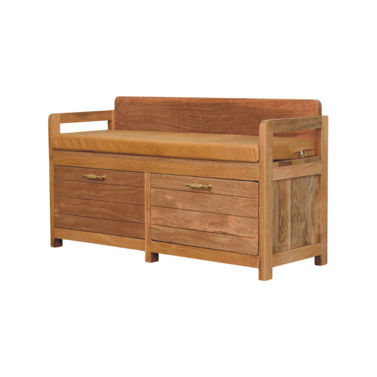 The Oxford Oak & Buffalo Leather Storage Bench — Tan