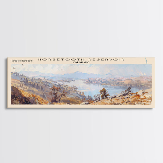 Horsetooth Reservoir Colorado Framed Canvas Print, Panoramic Lake House Decor, Wall Art, Travel Poster, Peaceful Lake Painting, Nature Art