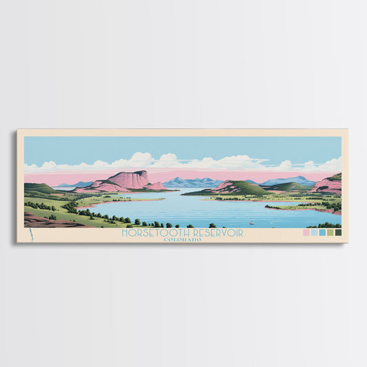 Horsetooth Reservoir Colorado Framed Canvas Print, Panoramic Wall Art, Midcentury Modern, Pop Art, Bedroom Art, Travel Poster, Home Decor