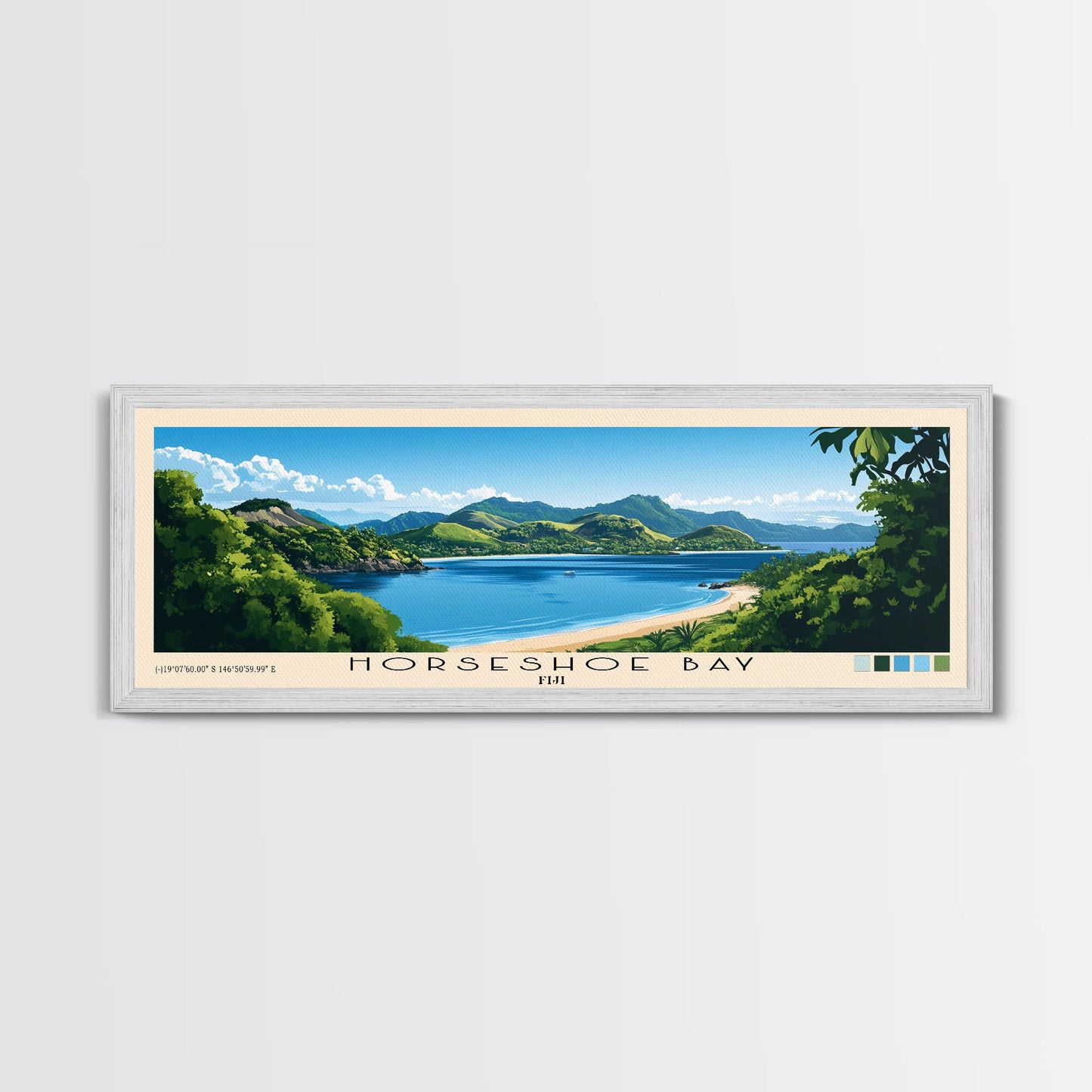 Horseshoe Bay, Fiji Panoramic Beach Print, Vacation Gift, Fiji Wall Art, Framed Canvas Print, Framed Beach Painting
