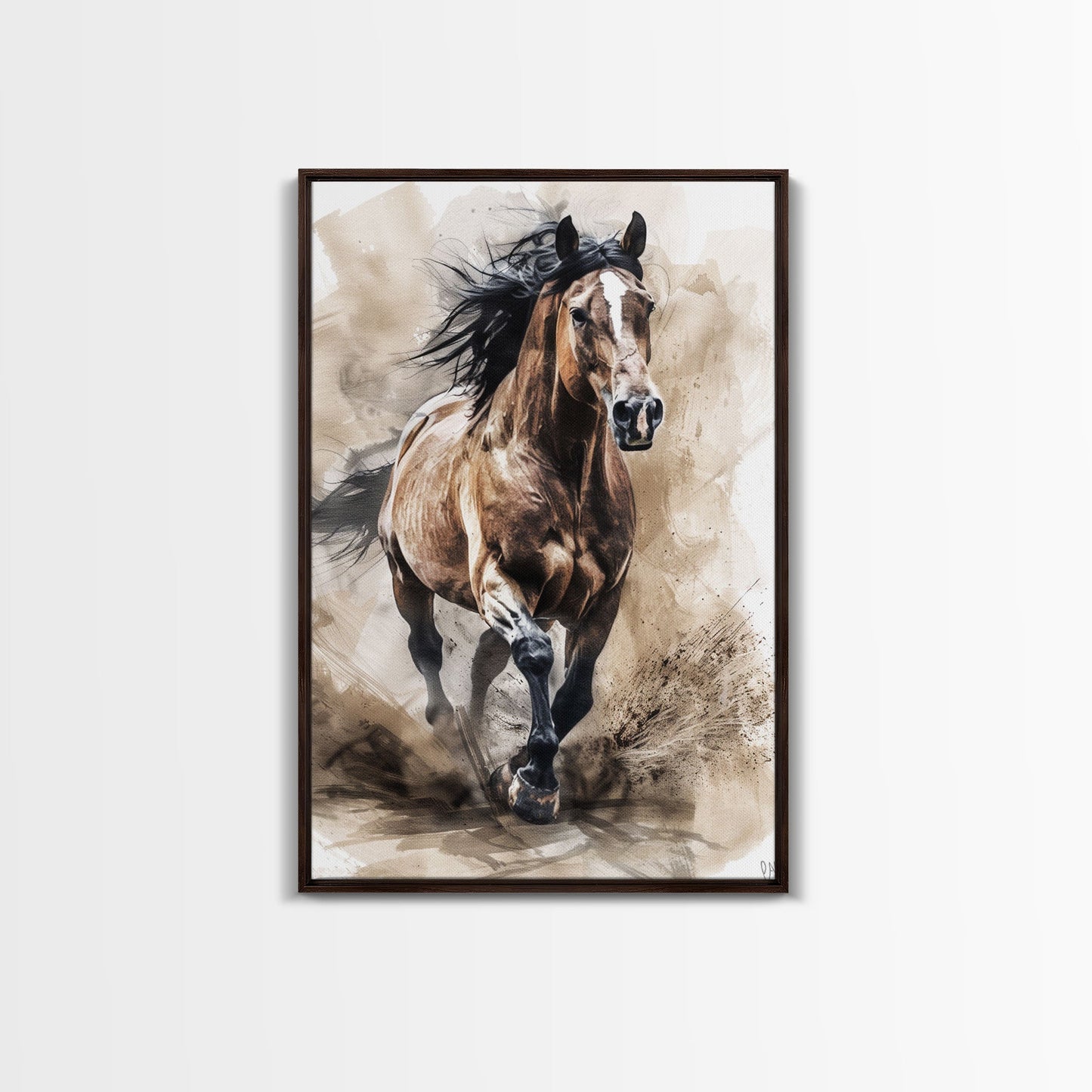 Powerful Horse Galloping - Framed Canvas Print, Dynamic Living Room Art, Energetic Bedroom Decor, Equestrian Art, Wall Art