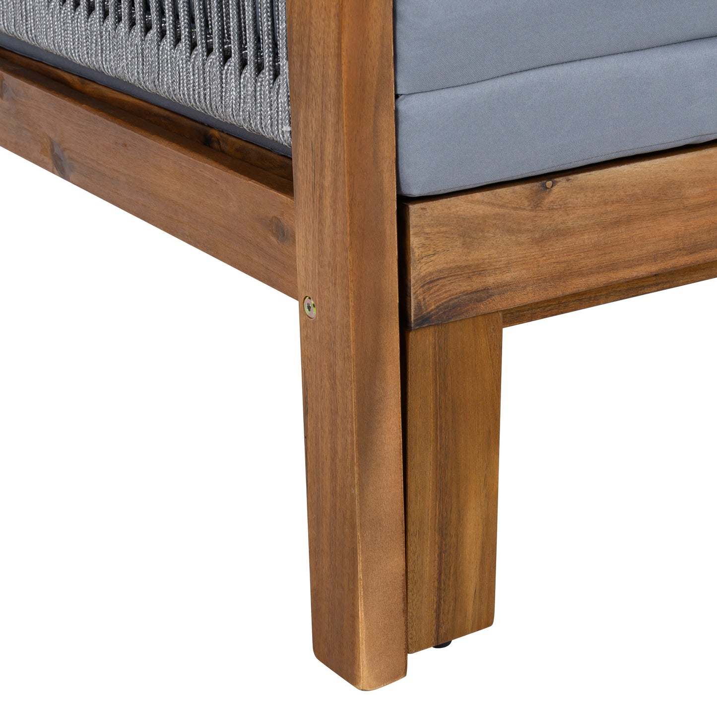 Chaise Lounge Acacia Wood Rope Natural Gray Cushion Convertible 3 Seat