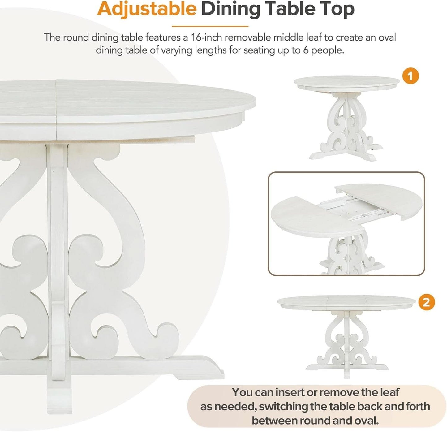 Round Solid Wood Extendable Dining Table Set with Four Matching Upholstered Chairs