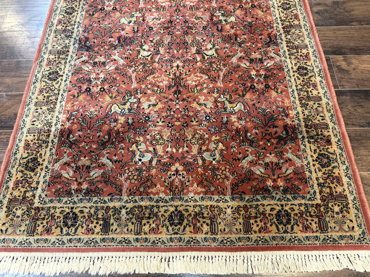 The Sporting Estate Antique Belgian Hunting Scene Rug — Red-Orange & Teal