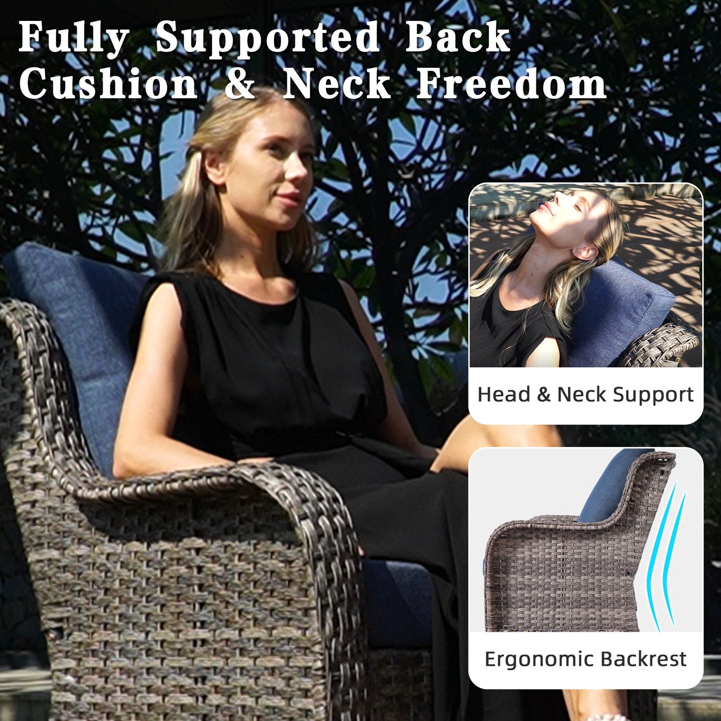 Sofa Set Modern with Three-Seater, Two Swivel Chairs, Footstools and Side Table