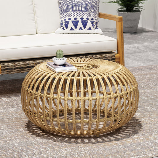 Coffee Table - Bohemian Faux Rattan Weave Accent Table