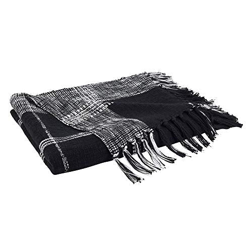 Blackthorn Estate Cotton Plaid Throw | Black & Natural Ivory