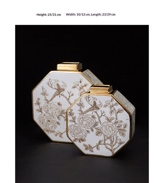 Modern Chinese Gilded White Porcelain Tabletop Vase