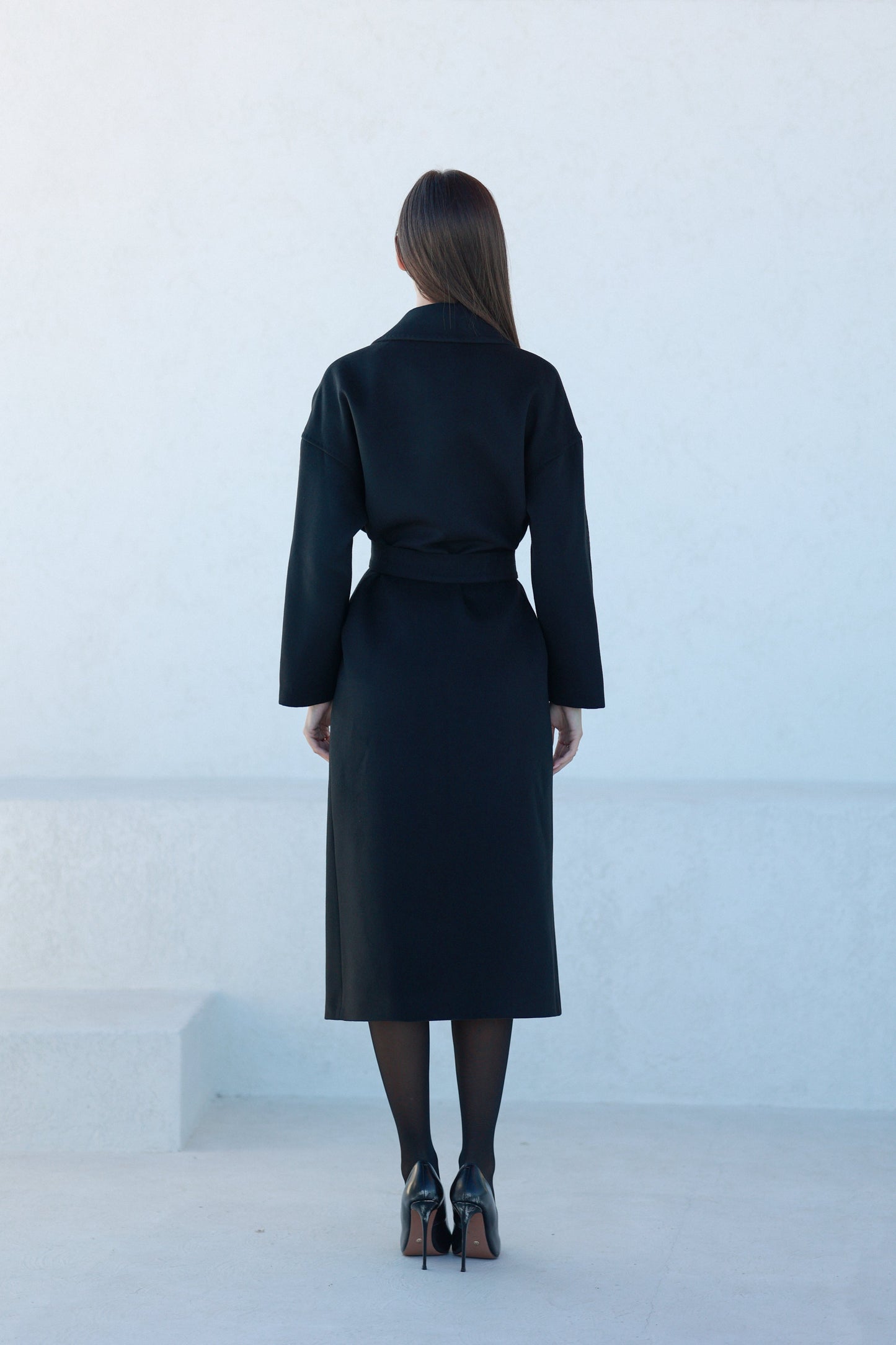 Logan Leather Trim Cashmere Blend Overcoat in Black