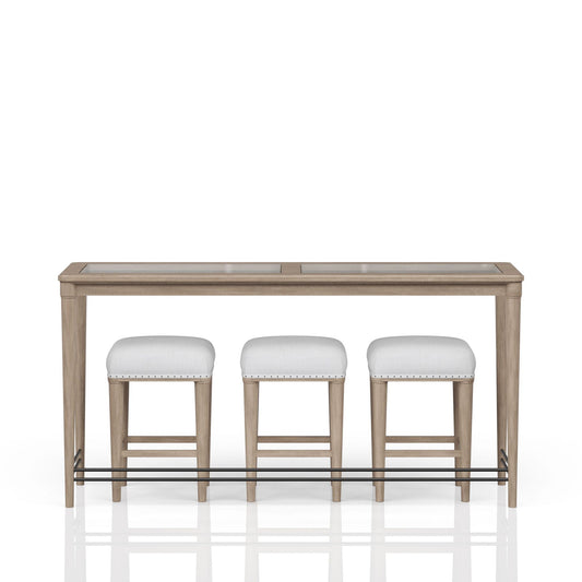 Glass Console Table With 3 Stools - Frosted