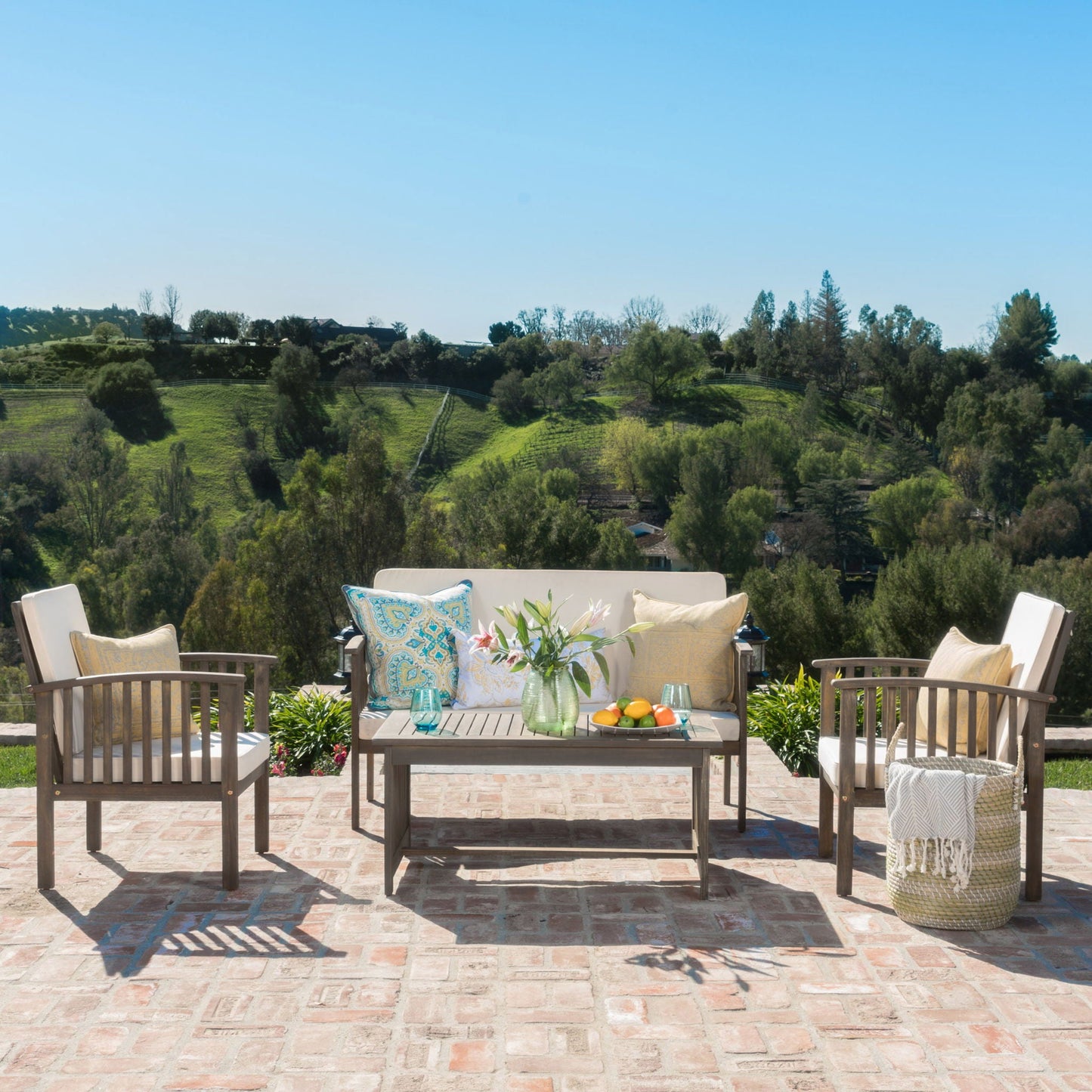 4 Piece Set Outdoor Chat Set With Water Resistant Cushions