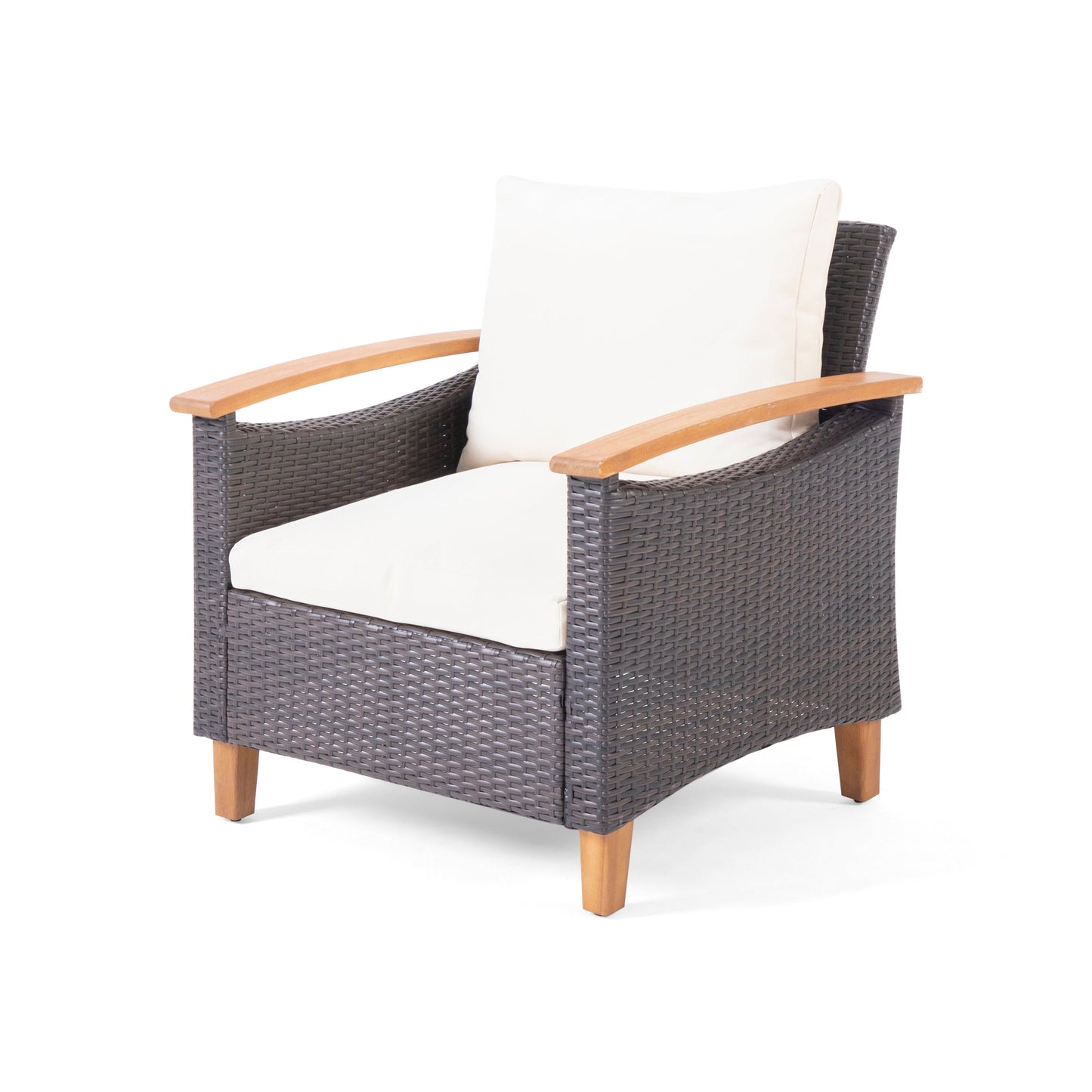 Outdoor Set: Transitional Teak Wood and Pe Rattan with Water Resistant Cushions