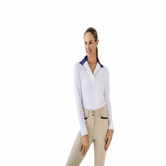Bib Front Show Shirt - White Navy Mosaic Floral