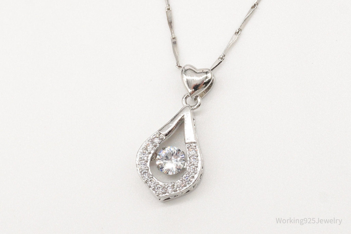 Vintage Cubic Zirconia Art Deco Sterling Silver Necklace