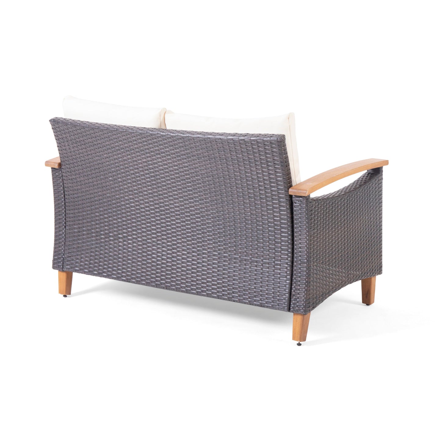 Outdoor Set: Transitional Teak Wood and Pe Rattan with Water Resistant Cushions