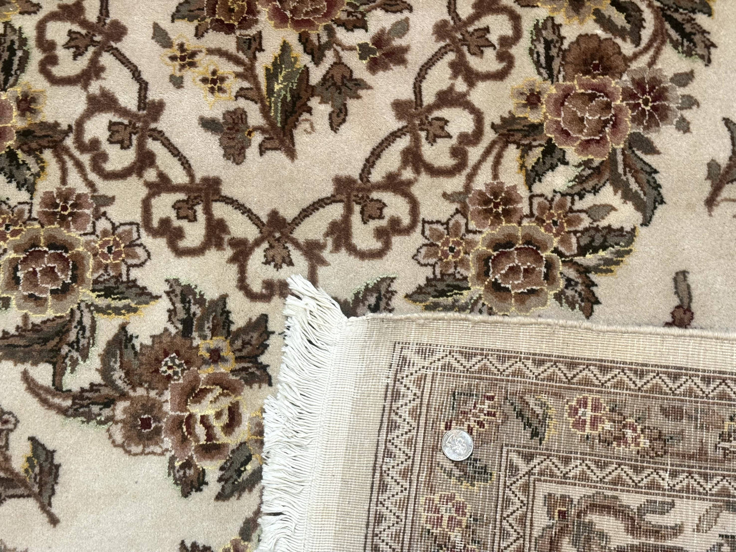 Sino Persian Hand-Knotted Wool & Silk Floral Area Rug – Beige, 8' x 10'