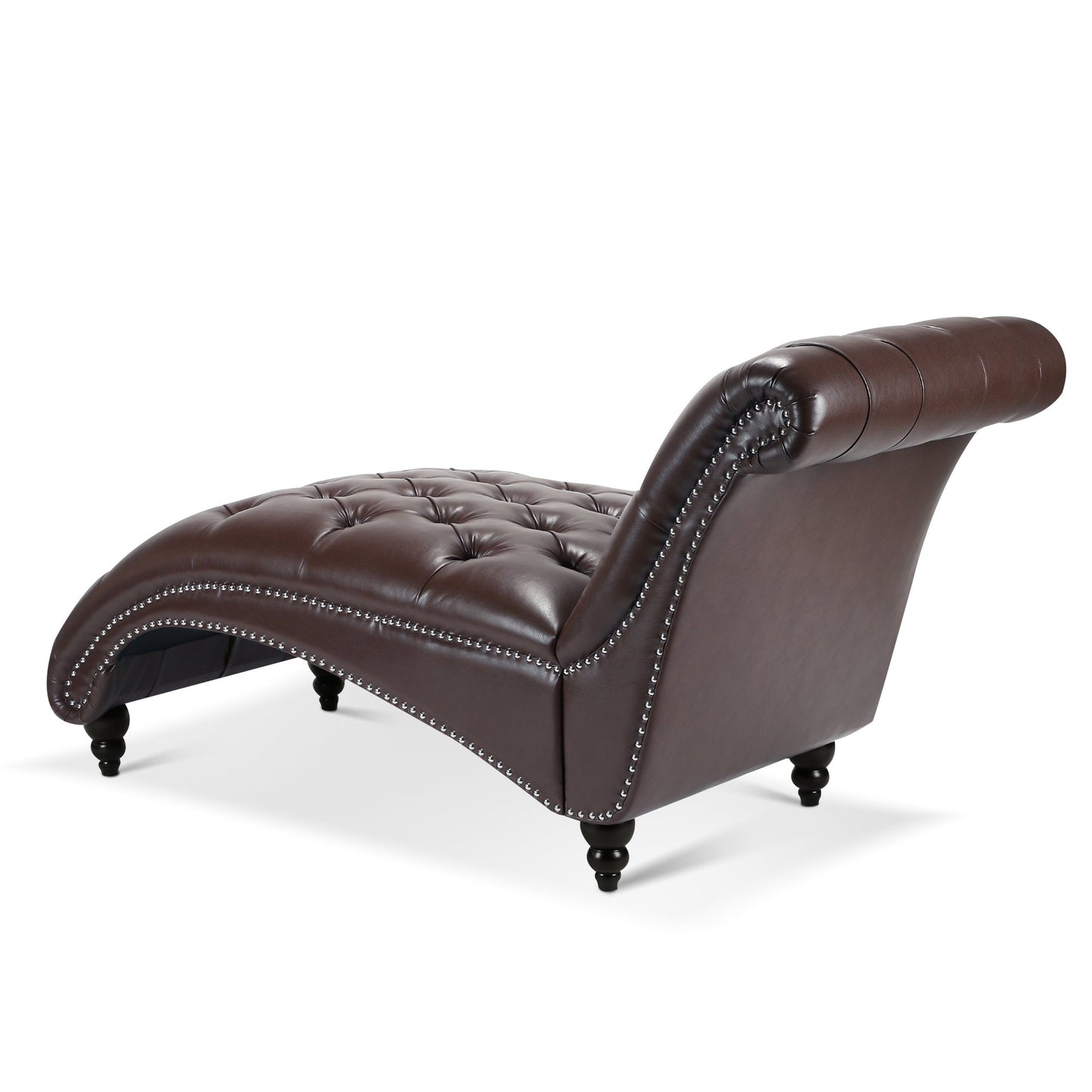 Chaise Lounge Armless PU Leather Dark Brown Tufted Foam Birch Legs 220 LB