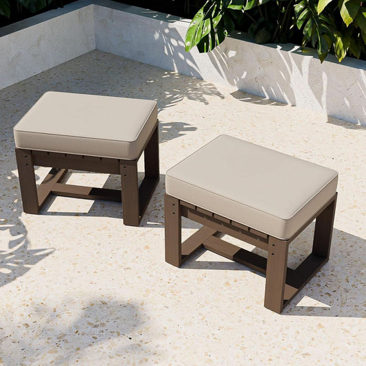 Natural Cedar Outdoor Patio Ottomans Removable Cushions - Set of 2