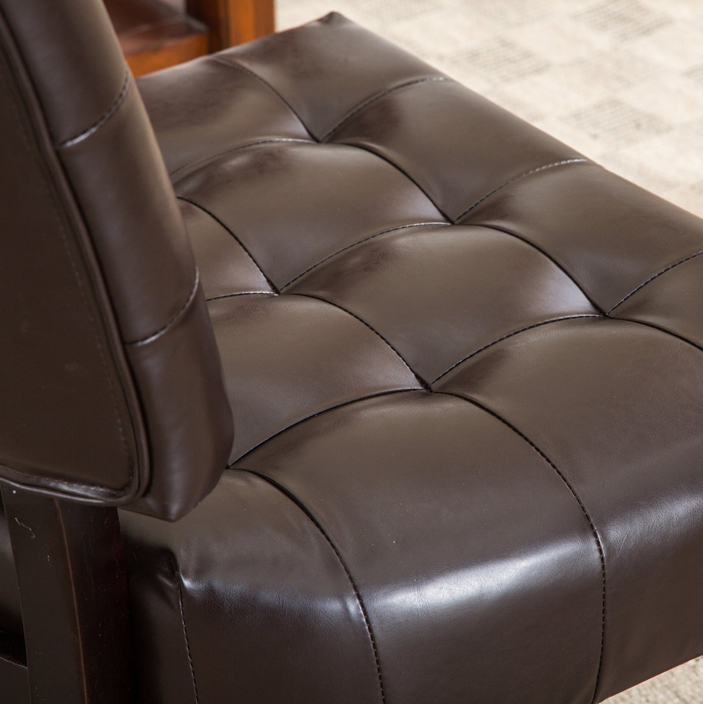 Accent Chair Tufted PU Leather Brown Oversized Hardwood Frame 27x31x34 In