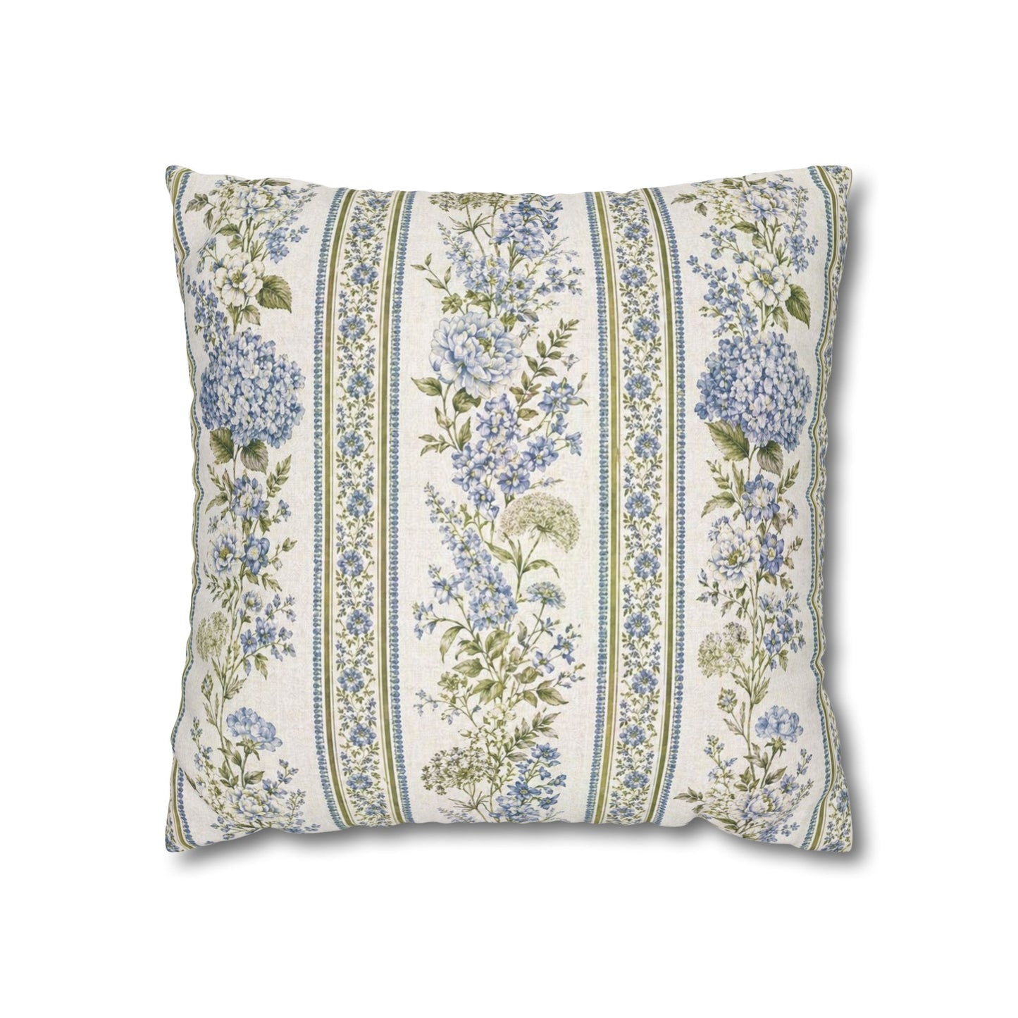 Blue Hydrangea Stripe Pillowcase | Square Decorative Throw Pillow Cover 18"x18"