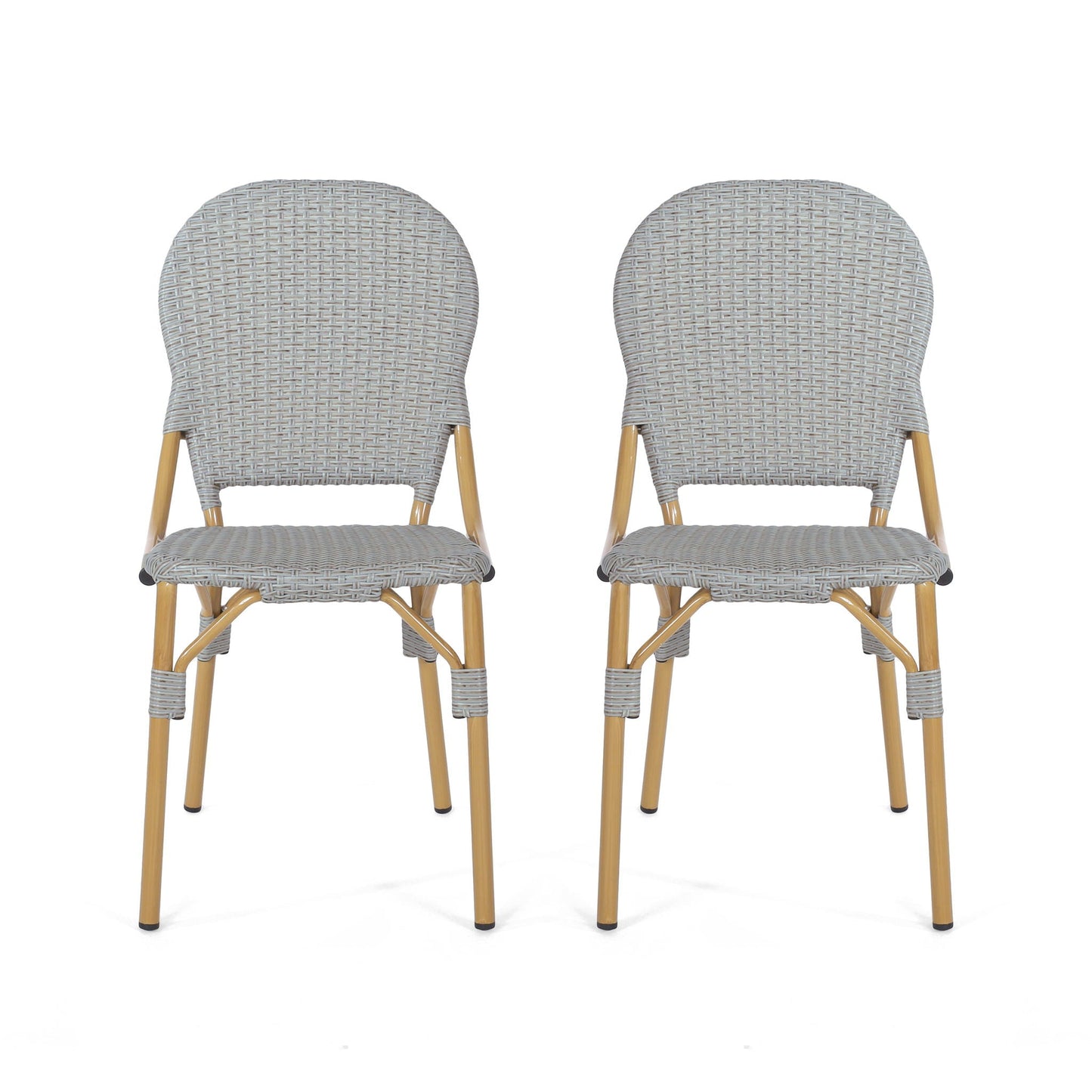 Outdoor Rattan And Aluminum Armless French Bistro Chairs (Set of 2) - Dark Gray