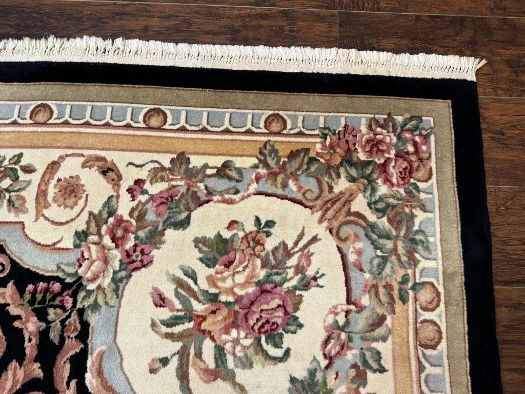 Aubusson Rug 8x10, Floral, Wool Pile, Elegant, European Design, Handmade, Fine