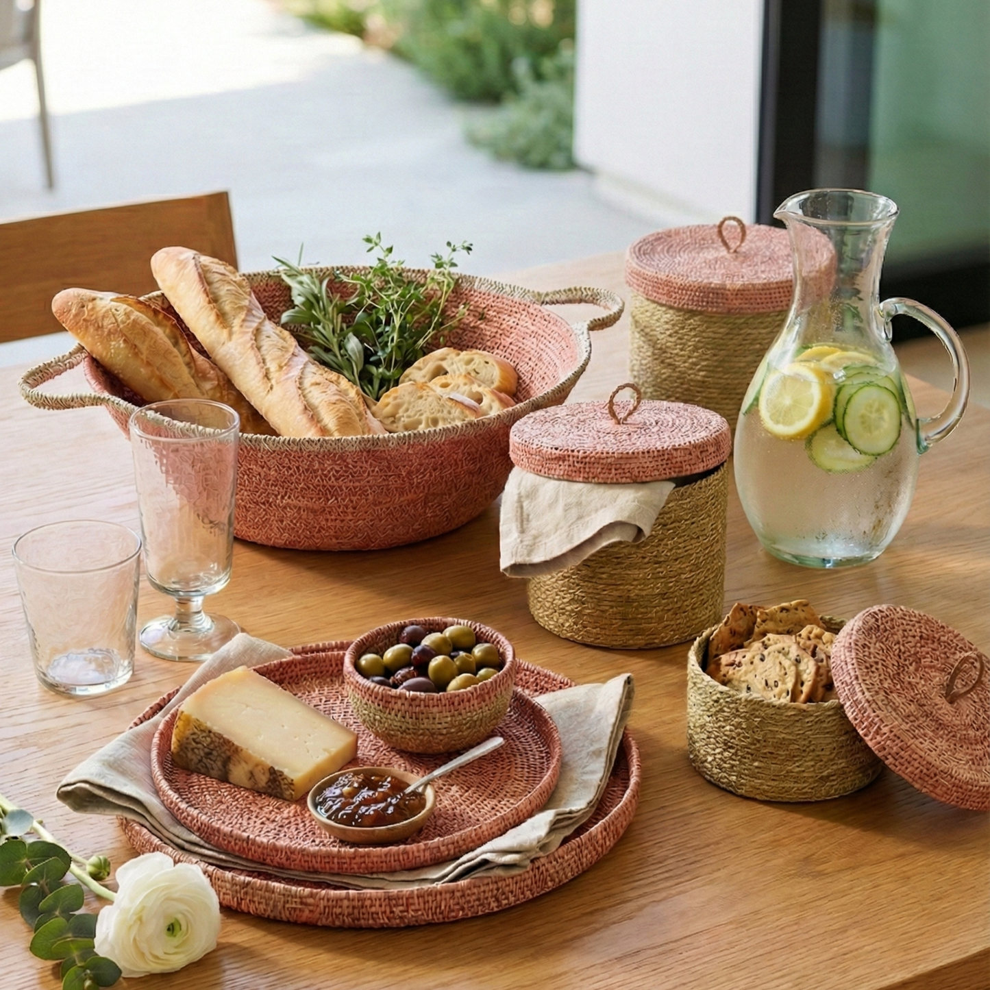 Hydra Woven Seagrass Tray Set of 2, Rose