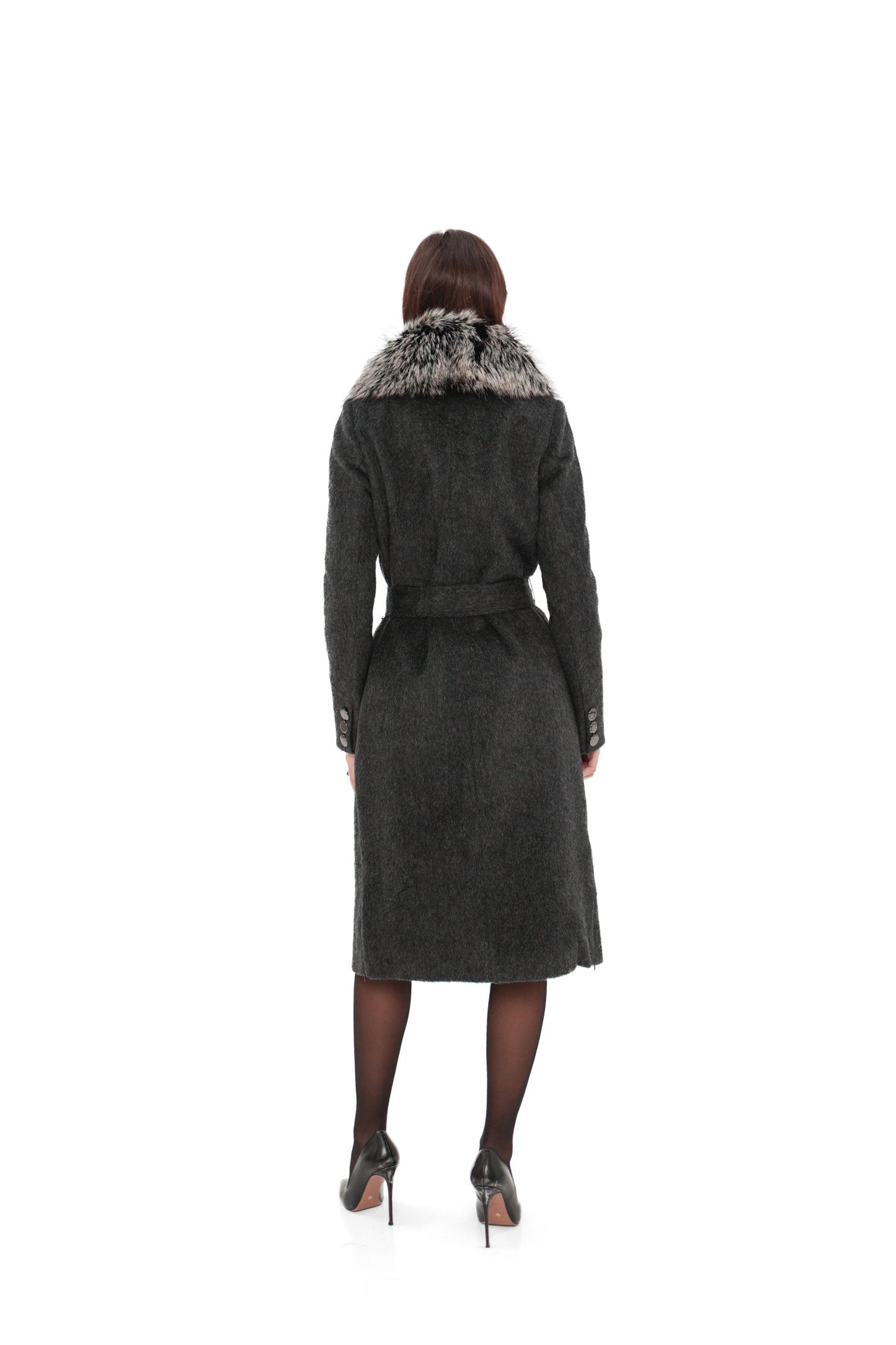 Genuine Silver Fox Cashmere Blend Coat