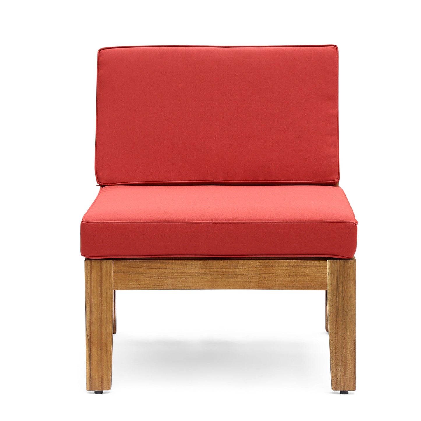 Sofa Sectional Outdoor Curved Acacia Wood Teak Finish Red Cushions 8seater