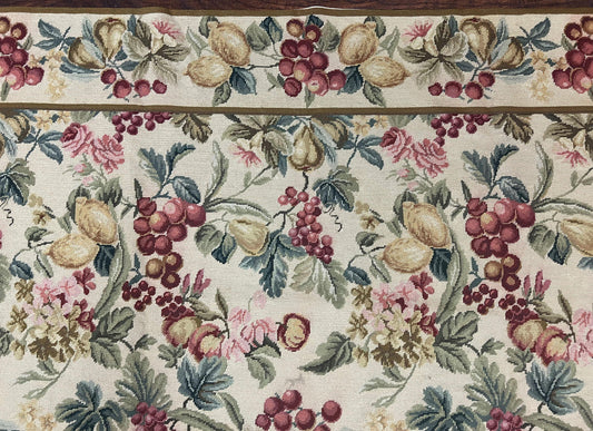 Floral Needlepoint Rug 6x9, Fruits Grapes Allover Floral Design, Beige/Cream Colorful Wool Vintage Needlepoint Carpet, Needlepoint Area Rug