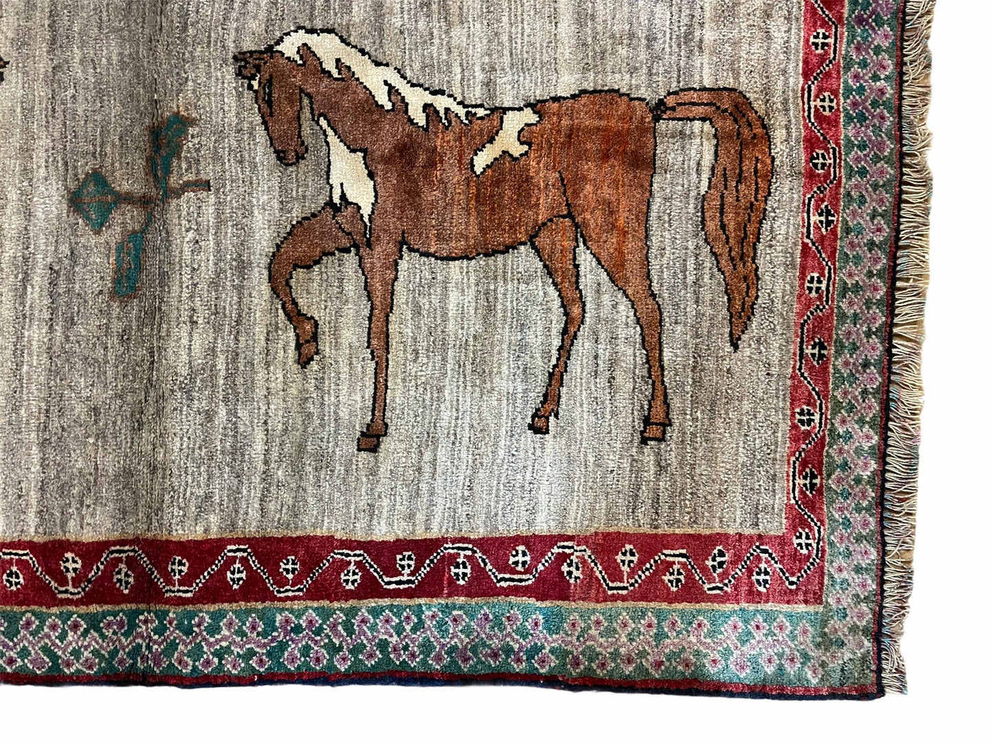 4 X 6 Handmade Rug Zagros New Vintage Quality Wool Rug Horses Silver Brown Nice