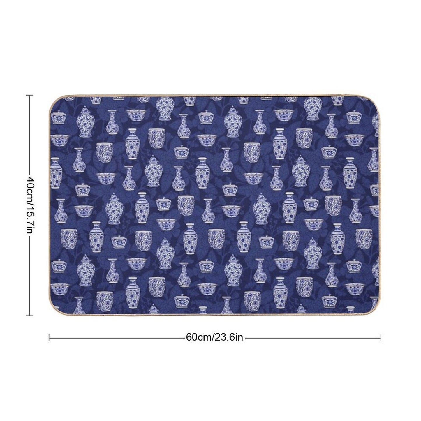 Blue And White Chinoiserie Delftware Pottery Pattern  Non-Slip Bath Mat