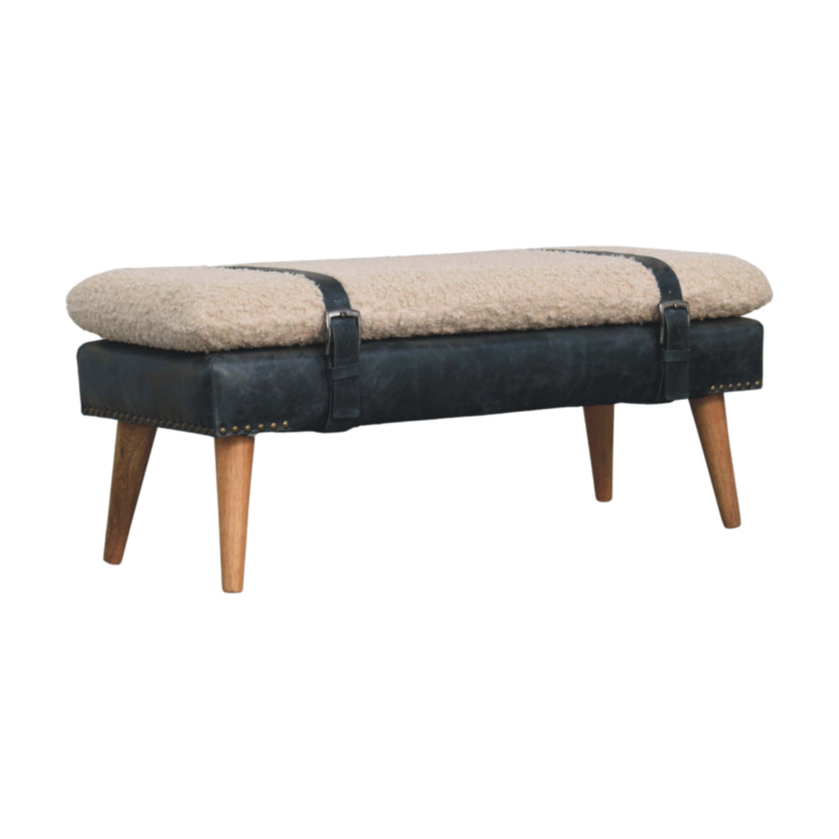 The Calder Bouclé & Buffalo Leather Bench — Oak