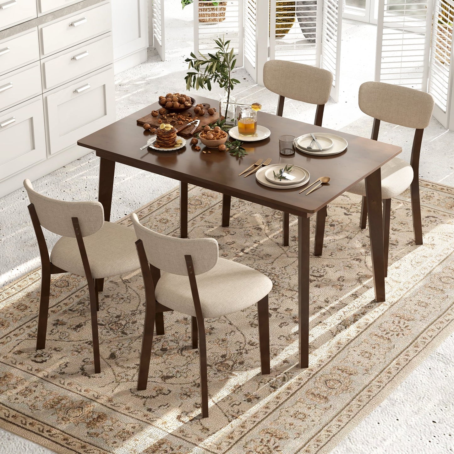 48 Inch Wooden Dining Table with Rubber Wood Legs for 4 People-Brown