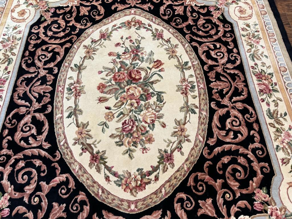 Aubusson Rug 8x10, Floral, Wool Pile, Elegant, European Design, Handmade, Fine
