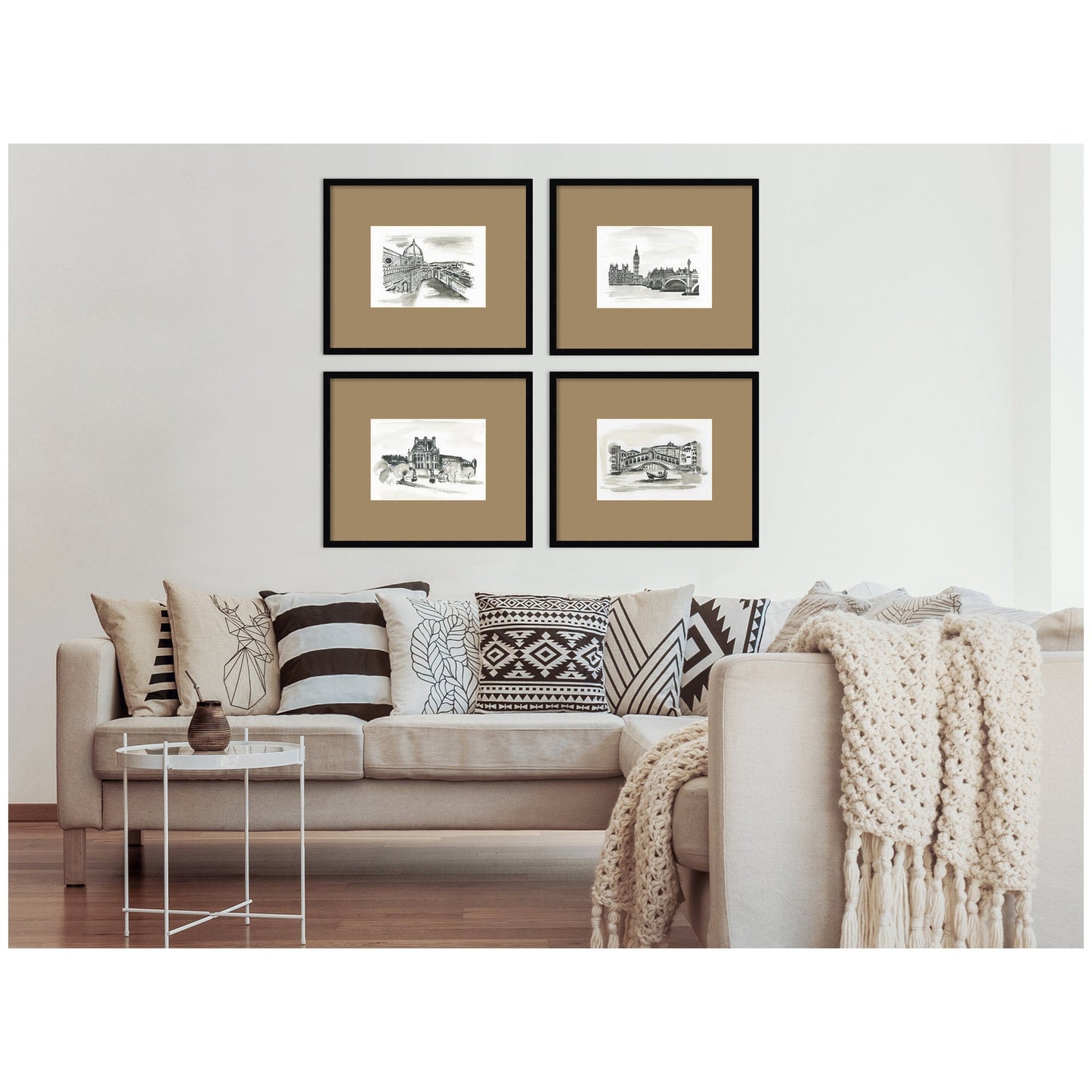 Vintage Europe 4 Piece Framed Wall Art Print Set by Teju Reval Brown Mat