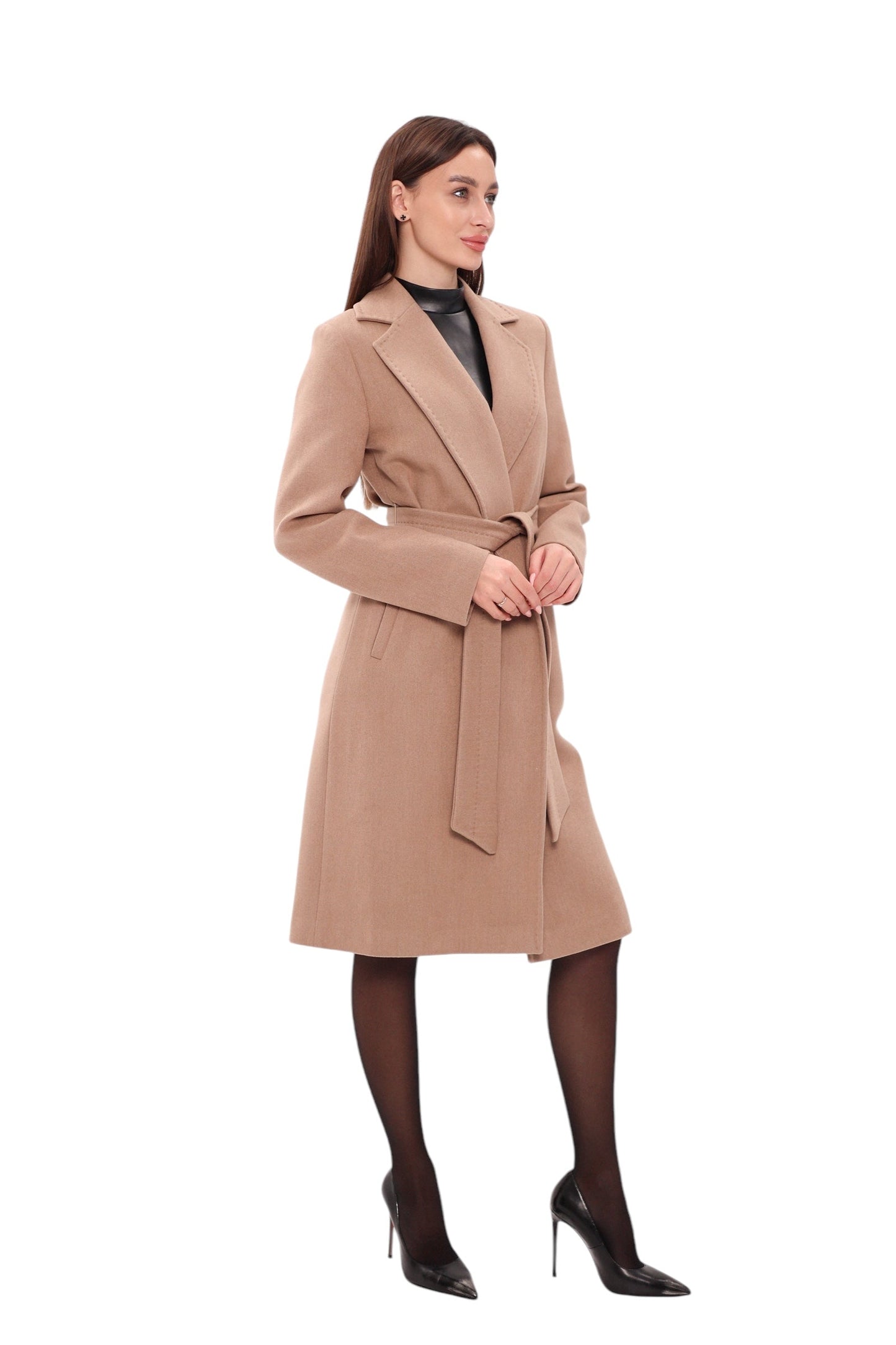 Geneva Classic Wraparound Wool Blend Overcoat in Camel