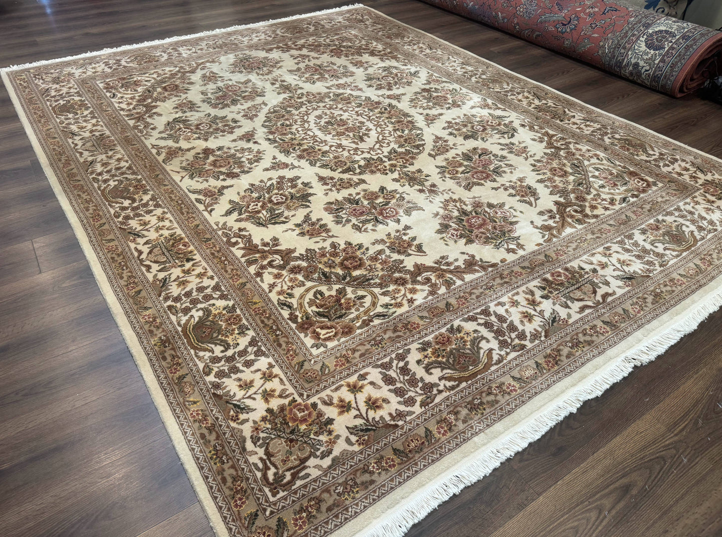 Sino Persian Hand-Knotted Wool & Silk Floral Area Rug – Beige, 8' x 10'