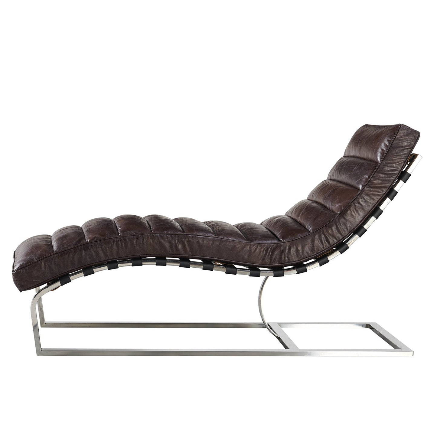 Sporting Estate Channeled Leather Chaise Lounge — Dark Brown
