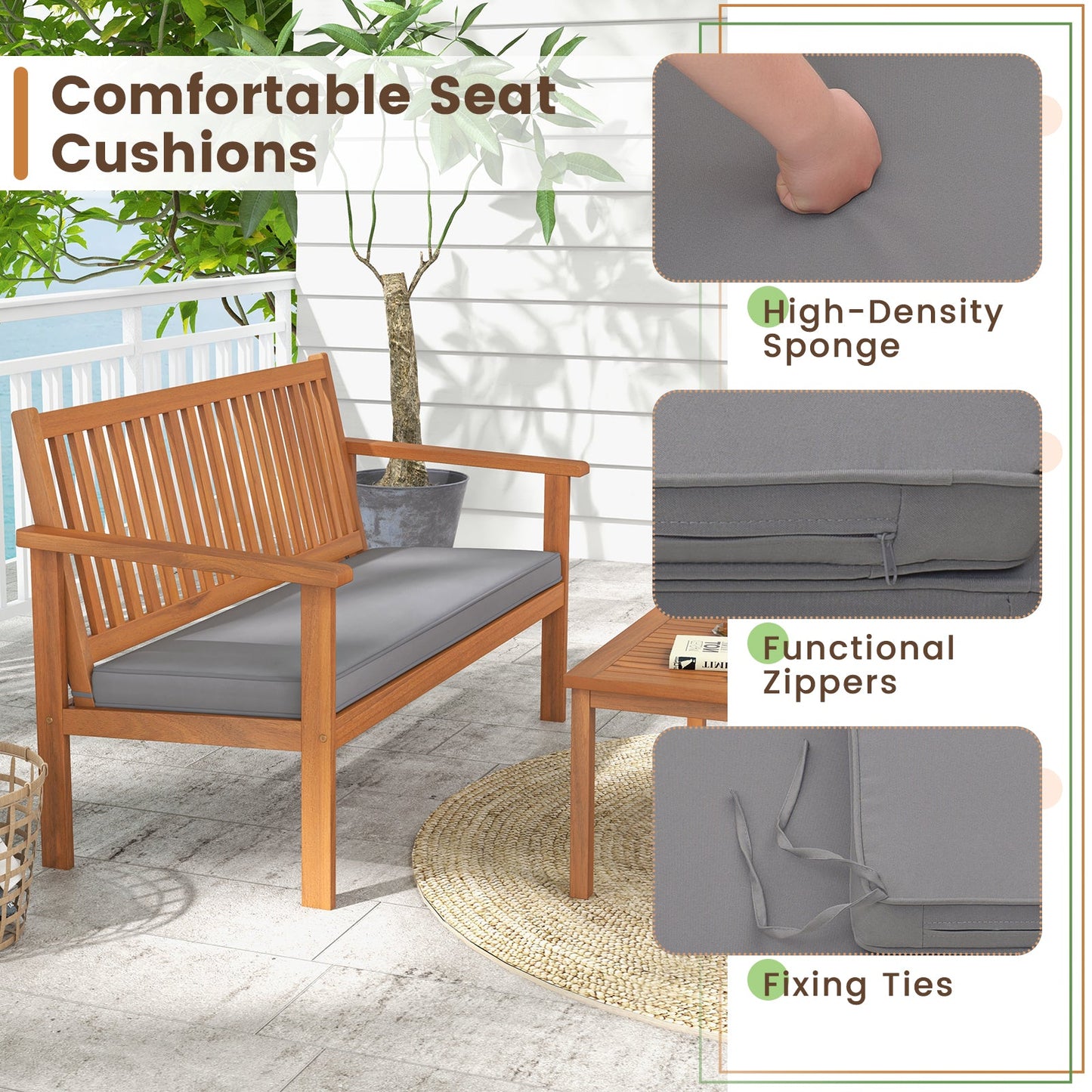 4 Piece Patio Wood Furniture Set Acacia Wood Sofa Set with Loveseat