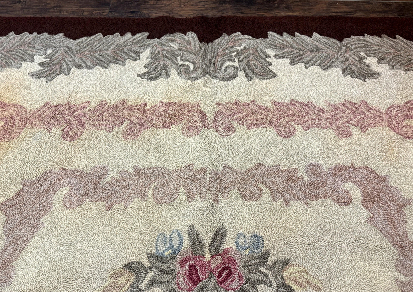 American Hand Hooked Rug 9x12, Vintage Aubusson Carpet, Wool