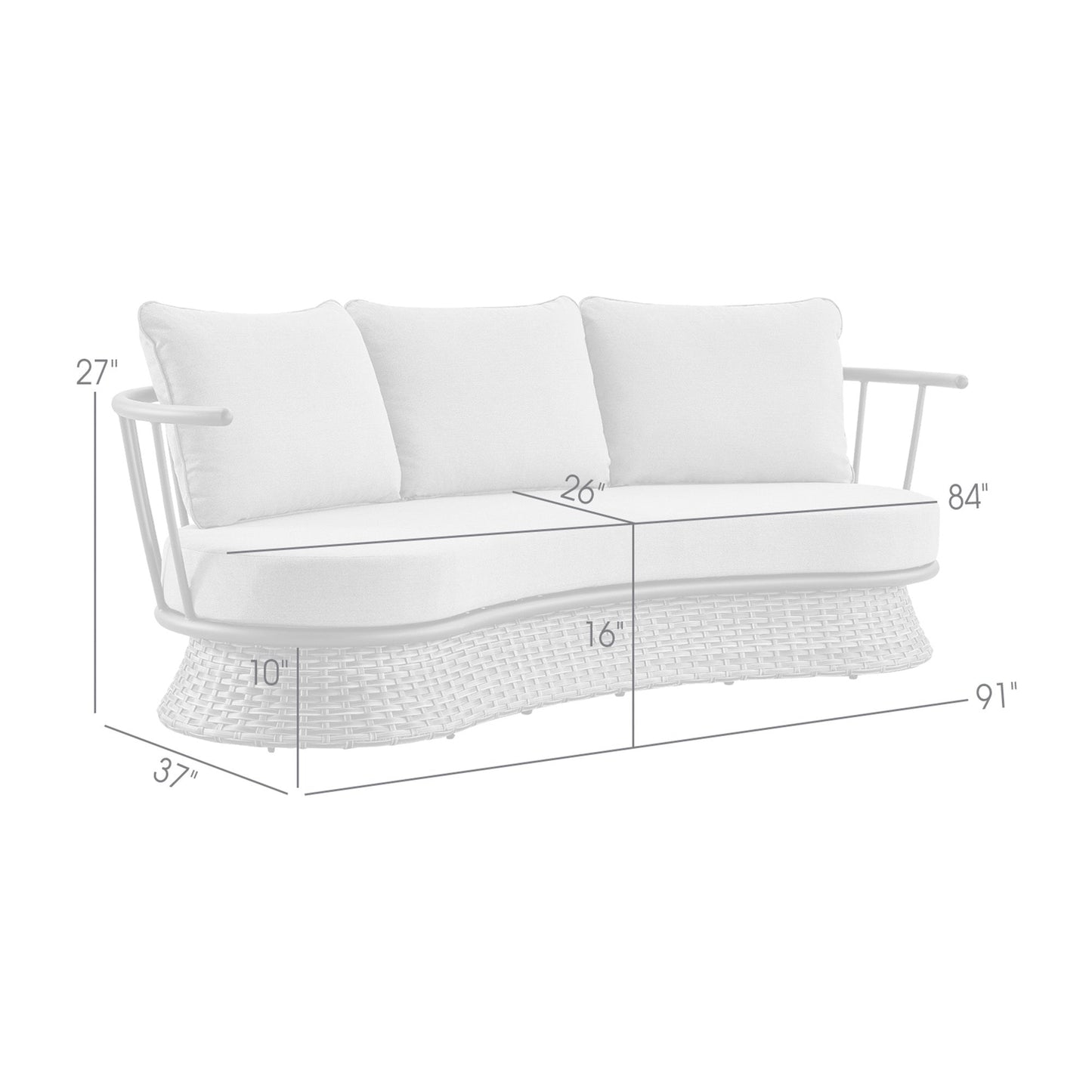 Outdoor Sofa with Wicker and Aluminum Frame with Black and Gray Cushions