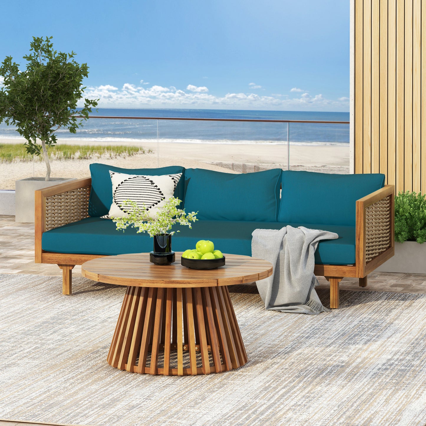 Patio Set Sectional Wicker Dark Teal Cushions Weather Resistant