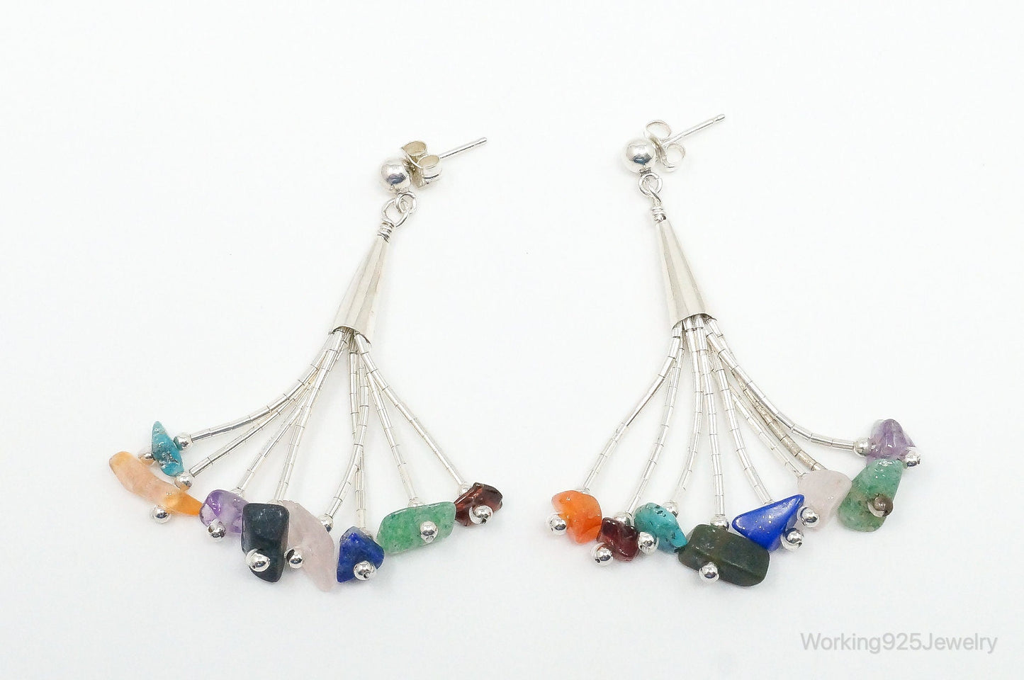 Vintage Designer CJC Multi Gem Sterling Silver Earrings
